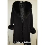 *Fox fur trimmed black tailored coat (Lot Subject to VAT)