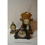 *Oak mantle clock with Haller movement, Waterbury gingerbread mantle clock and another (3) (Lot