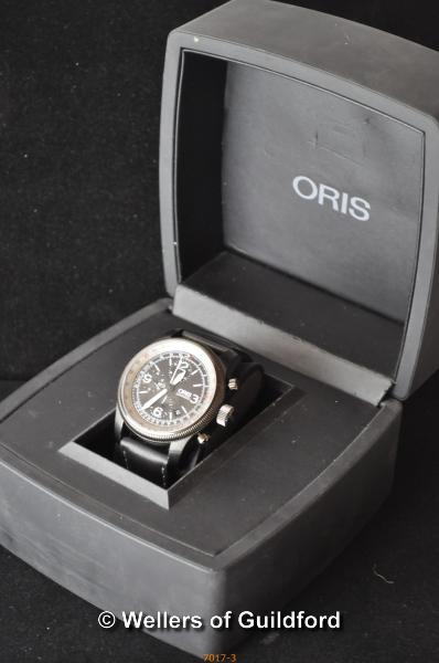 *Oris Automatic 3 wristwatch, black face, black leather strap, number 614159 on box, strap stamped - Image 4 of 4