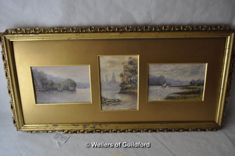 W Swallow, set of three watercolours framed as one, rural scenes, 14.5 x 9cm.