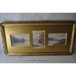 W Swallow, set of three watercolours framed as one, rural scenes, 14.5 x 9cm.