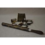 *WWI Ypres trenchart matchbox holder, trench art pen holder from bullets, vintage zippo Pat.