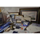 Concorde memorabilia including a polo shirt, 2009 tribute calendar, diecast models, brass models,