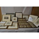 A quantity of prints including antique prints of William Cobbet's birthplace in Farnham, Buttermere;