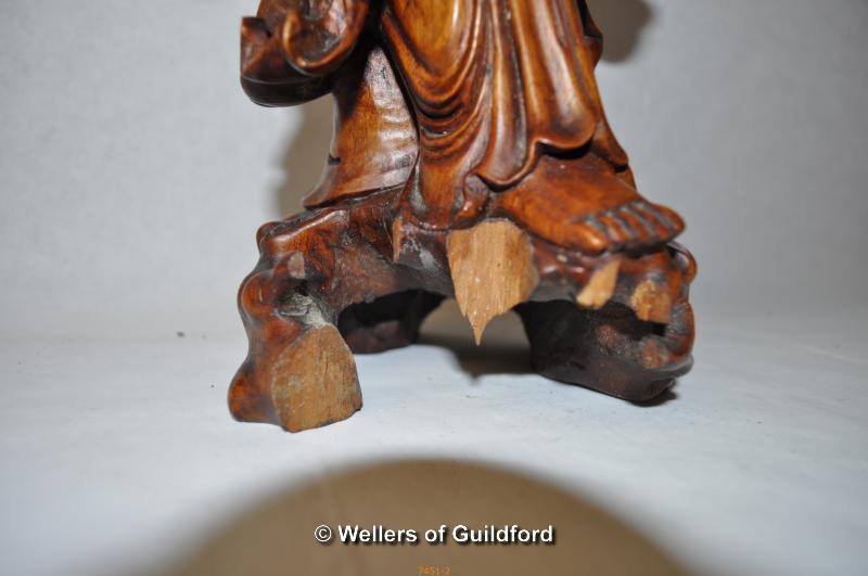 *Oriental carved root wood figure with fish 12.5" tall (Lot subject to VAT) - Image 3 of 3