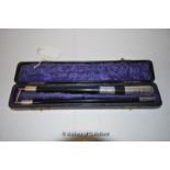 An Edwardian silver mounted ebony folding conductor's baton, the silver inscribed "Handel's Messiah,