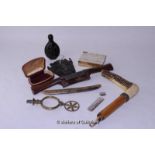 *Collection of objects d'art including Victorian red leather kidney shaped jewellery box, compact,