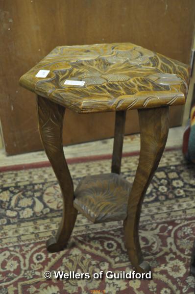 A circular gilt table with faux marble top, 40.5cm diameter; a glass topped square table with wooden - Image 4 of 4