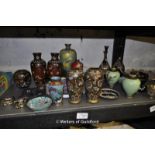 A quantity of cloisonne wares including pairs of vases, small dishes, box and cover, mostly with