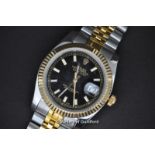 *Rolex Datejust bi-metal watch, black face, mother of pearl hour markers (Lot subject to VAT)