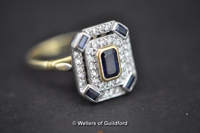 An 18ct gold Art Deco sapphire and diamond panel ring.