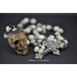 *Mori half face skull bone rosary with crucifix (Lot subject to VAT)