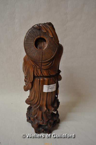 *Oriental carved root wood figure with fish 12.5" tall (Lot subject to VAT) - Image 2 of 3