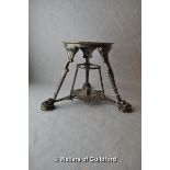 A Tiffany silver kettle stand, the circular top on tripod supports ending in large paw feet, stamped