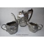 *William Page & Co silver plate repousse tea set comprising teapot, milk and sugar (Lot subject to