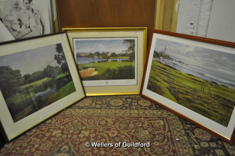 Golf - three mixed golf related prints, Wentworth, Loch Lomond and Turnberry, mixed sizes