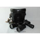 A pair of Carl Zeiss Dienstglas 10 x 50 binoculars in leather case; a Linderman x20 monocular.