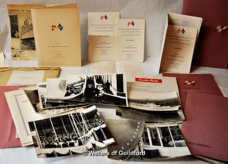 A collection of memorabilia related to the S.S." Empress of Britain" ocean liner, launched on the