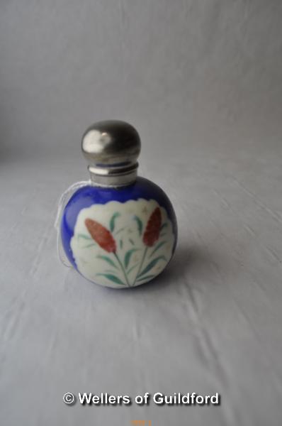 A Chinese porcelain globular scent bottle with silver plated top. - Image 2 of 2