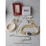 *Costume jewellery including pearl necklace and earrings, cubic zirconia bracelet and Michael Kors