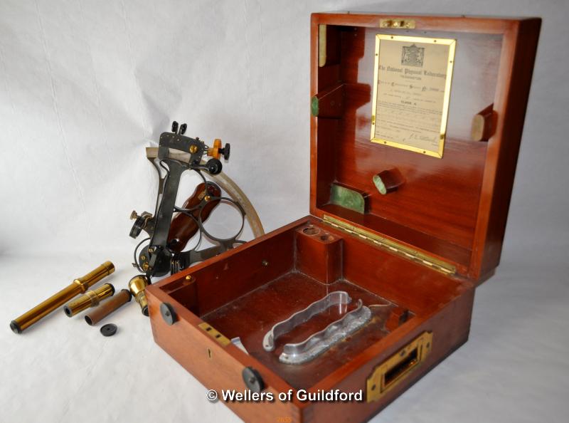 *J Morton & Co Glasgow, Sextant number 18542 in original case with certifacte from The National