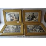 A set of four late 18th Century prints showing figures at leisure, in 1960's frames. (4)