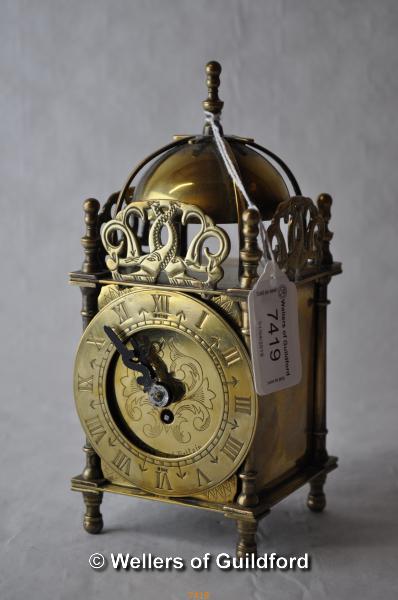 A Smith's clockwork lantern clock with original key, 18cm.