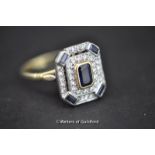 An 18ct gold Art Deco sapphire and diamond panel ring.