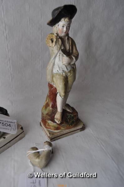 Two Staffordshire pottery figures, extensive damage. - Image 2 of 2