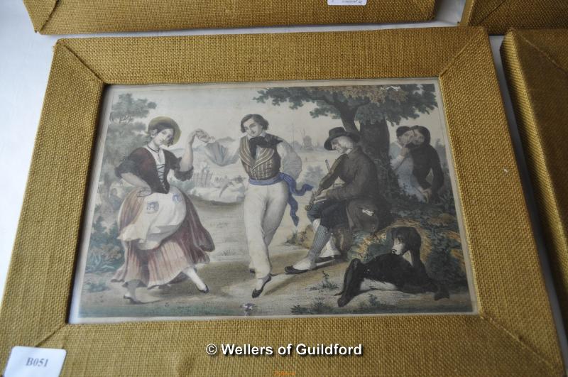 A set of four late 18th Century prints showing figures at leisure, in 1960's frames. (4) - Image 5 of 5