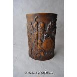 A Chinese carved wooden brush pot, 12cm