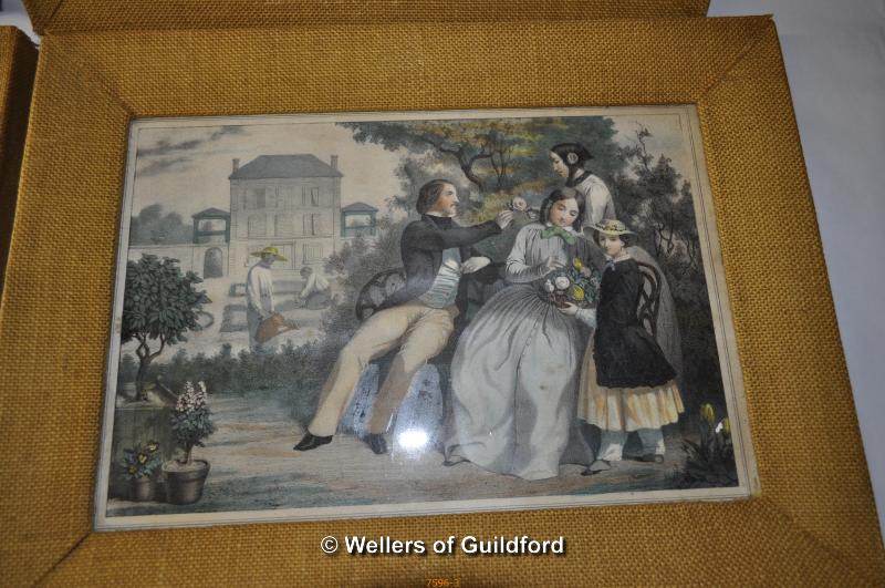 A set of four late 18th Century prints showing figures at leisure, in 1960's frames. (4) - Image 4 of 5