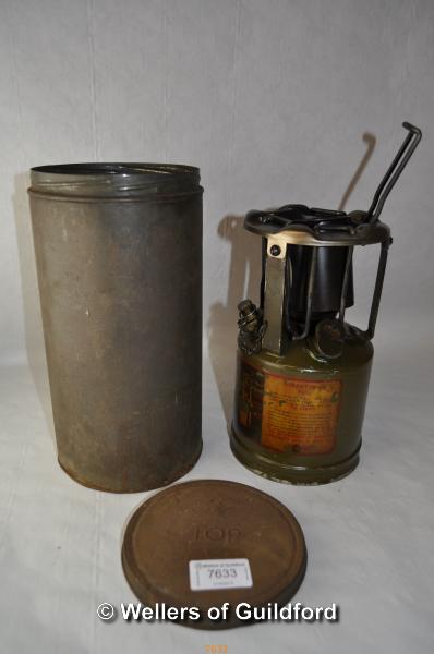 *Hurlock British WWII paraffin cooking stove and tin, marked Crowsfoot(Lot subject to VAT)