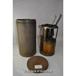 *Hurlock British WWII paraffin cooking stove and tin, marked Crowsfoot(Lot subject to VAT)