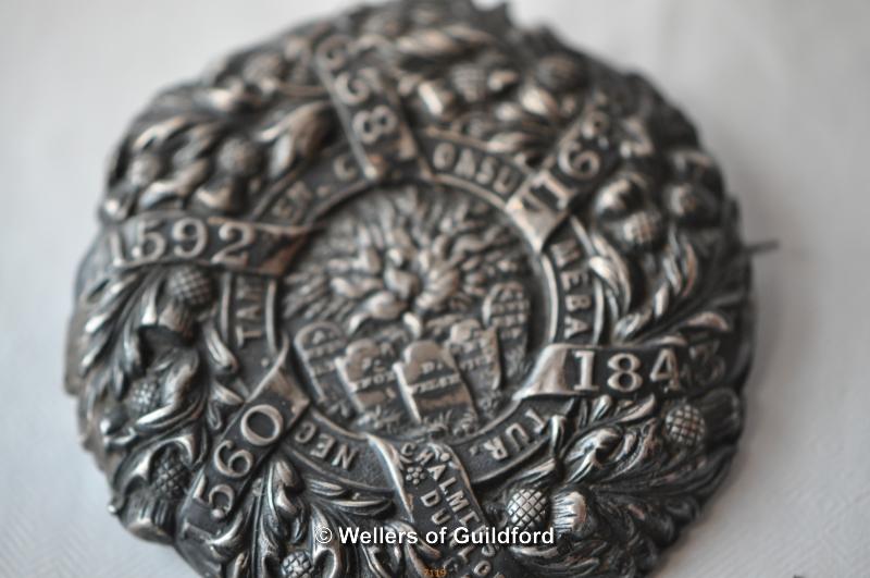 A Scottish provincial silver 'Disruption' brooch, circa 1843, formed as thistle wreath overlaid with
