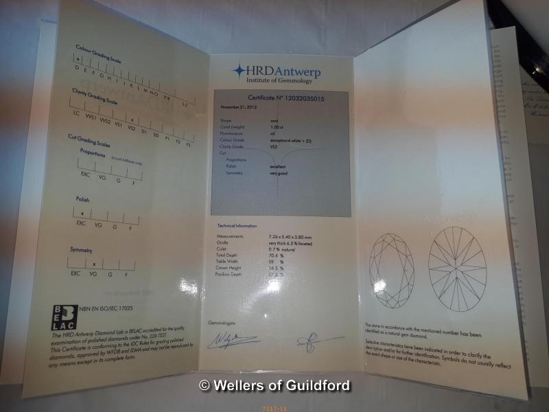 Ladies single stone diamond ring comprising of an oval diamond weighing 1ct, D colour, VS2 - Image 5 of 6