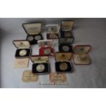 Nine cased proof crowns - Isle of Man Winston Churchill Centenary (1874-1974) 1974, Gibraltar