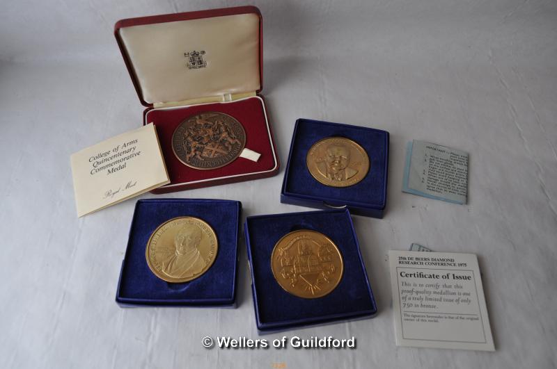 Four commemorative bronze medals to include; three from Nordon Art Company commemorating: (1)