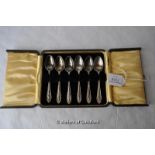 Set of six silver plated teaspoons, cased