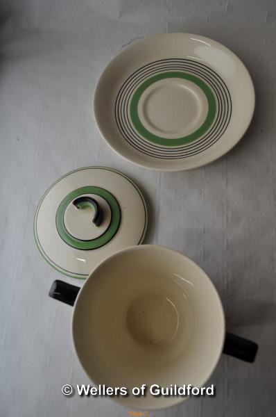 Royal Doulton Radiance pattern: a set of four Art Deco cups and covers with separate stands, - Image 3 of 5