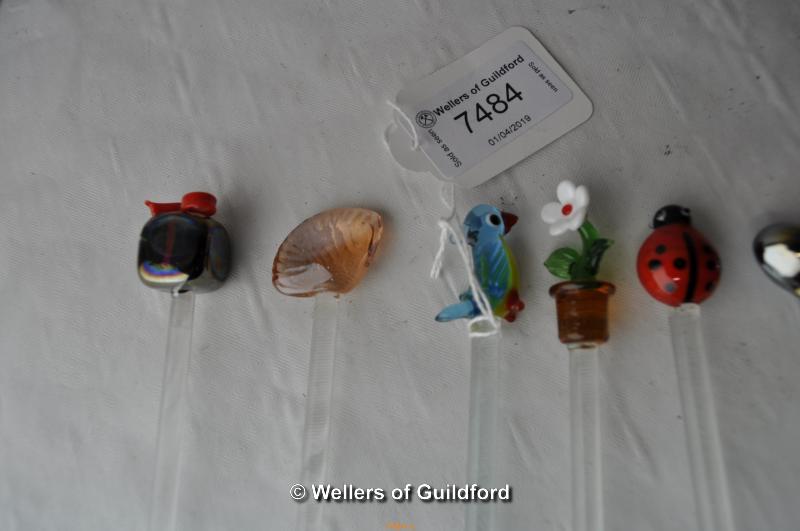 A set of nine glass cocktail twizzle sticks with assorted colourful terminals, approx 20cm; a sibgle - Image 2 of 3