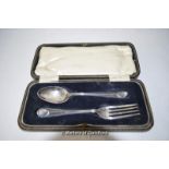 Silver fork and spoon, cased