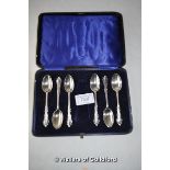 A set of six silver teaspoons, in fitted case, lacking tongs, London 1917.