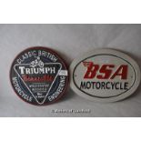 *Two reproduction cast iron signs; "Triumph Bonneville" and "BSA Motorcycle" (Lot subject to VAT)