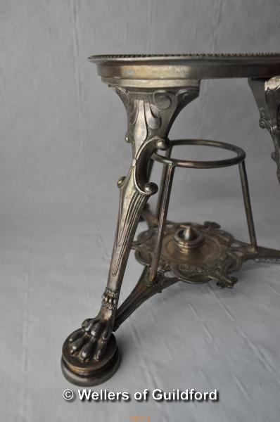 A Tiffany silver kettle stand, the circular top on tripod supports ending in large paw feet, stamped - Image 2 of 4