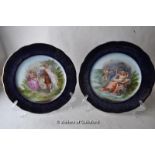 A pair of Vienna small plates with central paiting depicting figures in an outdoor setting, 18cm.