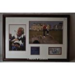 Golf - Jack Nicklaus, two photos and a Scottish £5 note featuring Jack Nicklaus, all mounted in