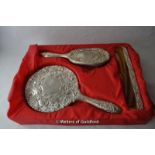 *Silver plate dressing table set comprising mirror and brush (Lot subject to VAT)