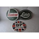 *Three reproduction cast iron signs; "Castrol", "Lister" and "BP Motor Spirit" (Lot subject to VAT)