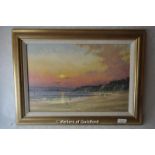 Anthony King, oil on board, Beach Sunset, signed, 29 x 43cm